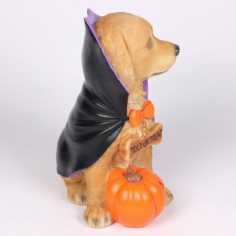 18.5’’H Halloween Resin Dog with Moving LED Eyes and light-up jack-o-lantern – Indoor Halloween Decoration