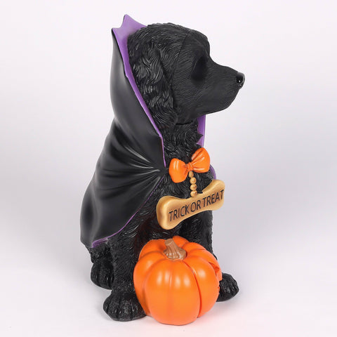 18.5’’H Halloween Resin Dog with Moving LED Eyes and light-up jack-o-lantern – Indoor Halloween Decoration