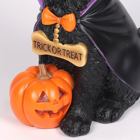 18.5’’H Halloween Resin Dog with Moving LED Eyes and light-up jack-o-lantern – Indoor Halloween Decoration
