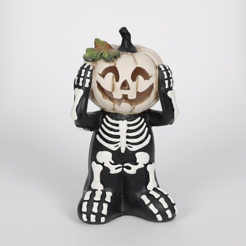 Halloween White LED Skeleton Pumpkin Decoration