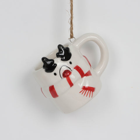 Christmas Ceramic Reindeer Head Mug Ornament