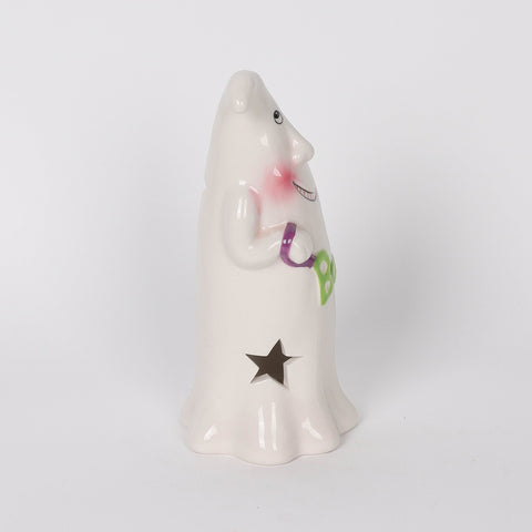 3.75*3.5*8.0'' White Ceramic Smiling Gohst Décor