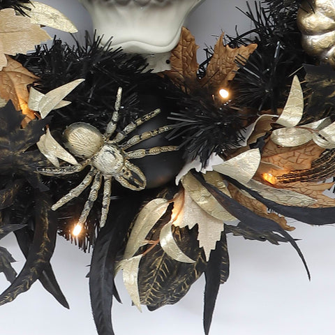 ?24*7'' Lighting Skull Wreath W/Gold Pumkins Décor