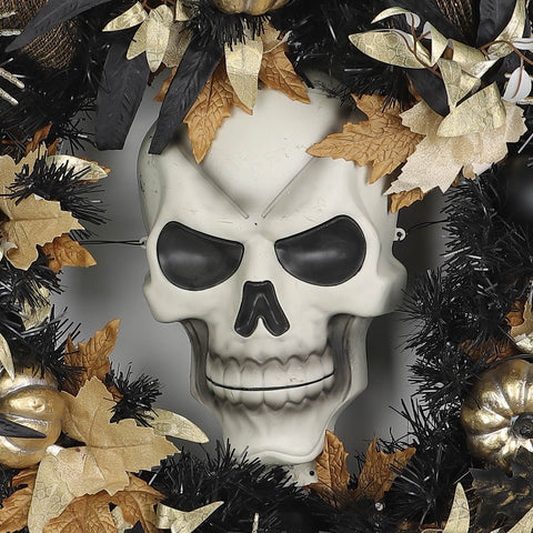 ?24*7'' Lighting Skull Wreath W/Gold Pumkins Décor