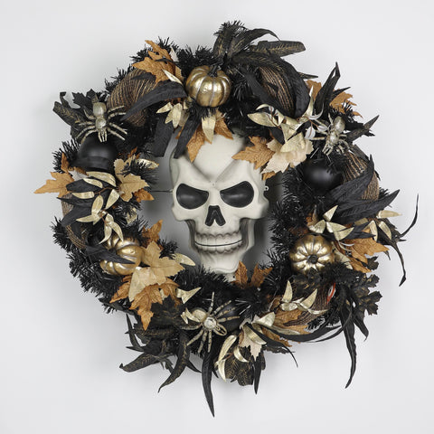 ?24*7'' Lighting Skull Wreath W/Gold Pumkins Décor