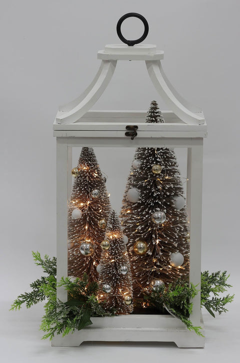 Christmas 12.0*8.5*25.0'' White  Metal Lantern Décor | Christmas Decor | Festive Holiday Decoration