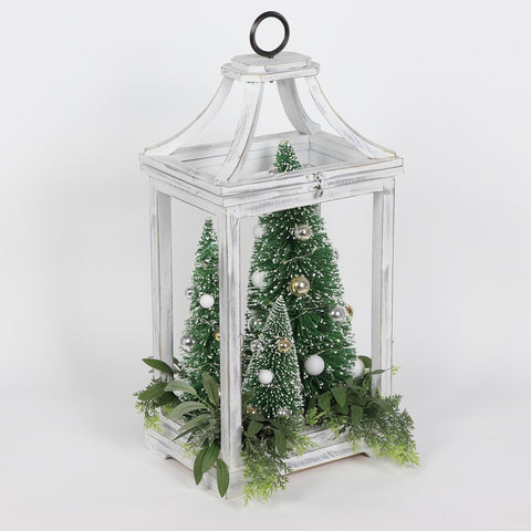 Christmas 12.0*8.5*25.0'' White  Metal Lantern Décor | Christmas Decor | Festive Holiday Decoration