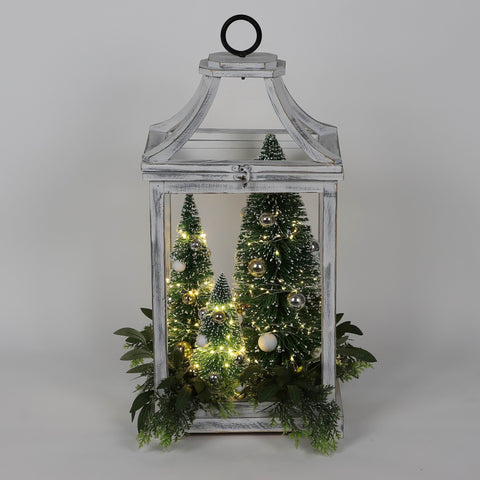 Christmas 12.0*8.5*25.0'' White  Metal Lantern Décor | Christmas Decor | Festive Holiday Decoration