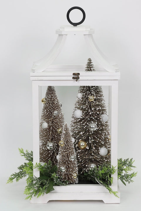 Christmas 12.0*8.5*25.0'' White  Metal Lantern Décor | Christmas Decor | Festive Holiday Decoration