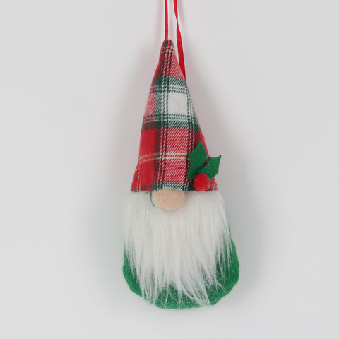 Christmas Soft Green Gnome with Red Checker Hat Ornament