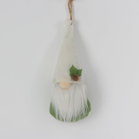 Christmas Green Gnome Ornament with White Hat- Festive Holiday Tree Accent