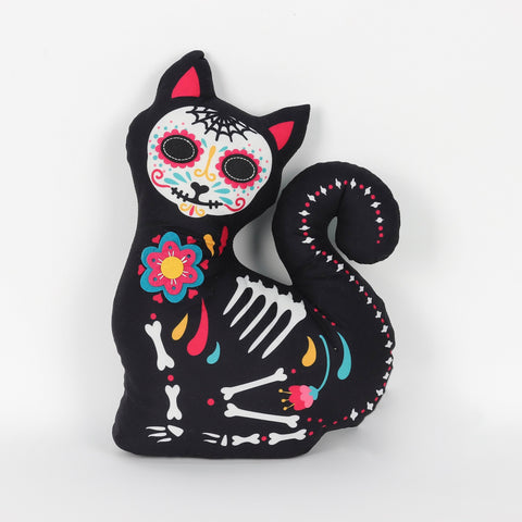 Day of the Dead Fabric Cat Pillow Décor
