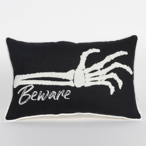 Halloween Fabric Pillow with Hand Skull Pattern: Spooky Throw Pillow