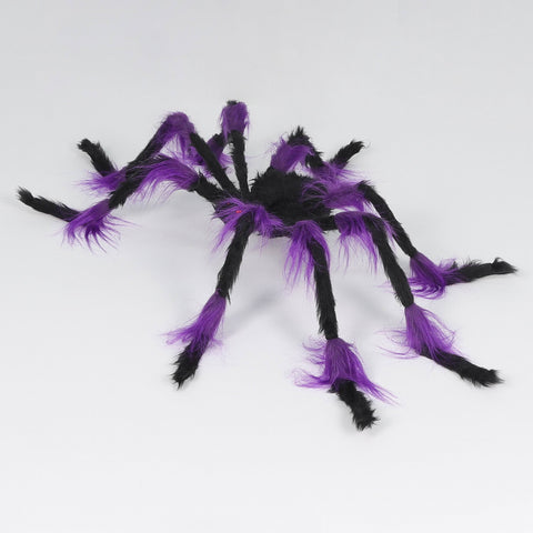 Fuzzy Halloween Spider Décor | Large Purple & Black Spooky Prop | Creepy Crawly Decor