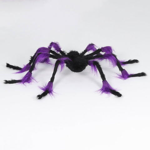 Fuzzy Halloween Spider Décor | Large Purple & Black Spooky Prop | Creepy Crawly Decor