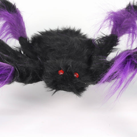 Fuzzy Halloween Spider Décor | Large Purple & Black Spooky Prop | Creepy Crawly Decor