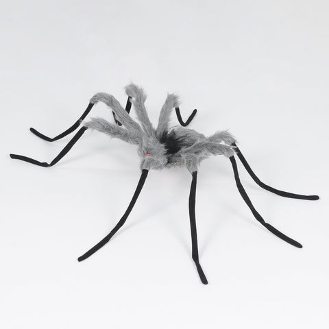 Large Grey & Black Fuzzy Halloween Spider | Realistic Spooky Decor Prop