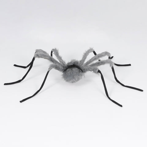 Large Grey & Black Fuzzy Halloween Spider | Realistic Spooky Decor Prop