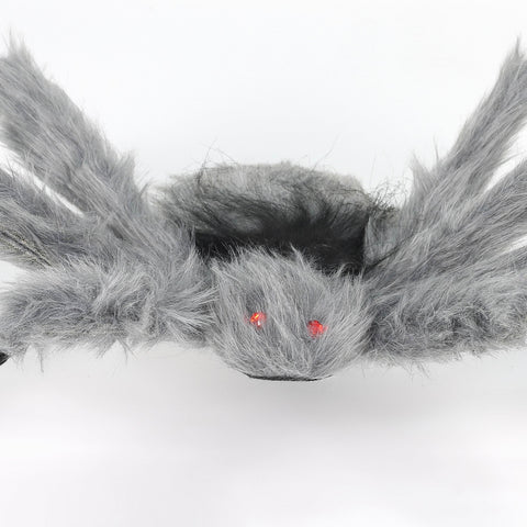 Large Grey & Black Fuzzy Halloween Spider | Realistic Spooky Decor Prop