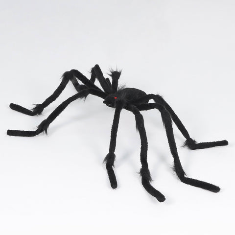 Large Black Halloween Spider with Red Eyes | Creepy Fuzzy Prop Decor