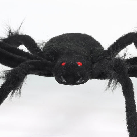 Large Black Halloween Spider with Red Eyes | Creepy Fuzzy Prop Decor