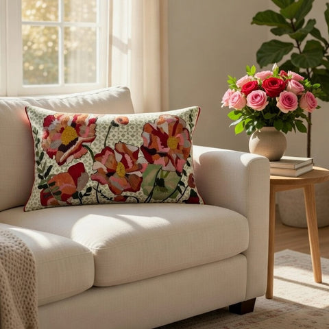 Digital Print & Machine Embroidery Cushion Cover , Front  & Back Cotton Casement, With Concealed Zip