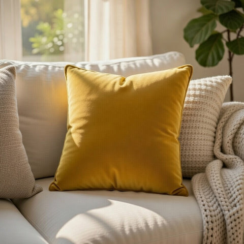 Plain Cushion Cover With Cord Piping , Front  & Back Cotton Cotton Velvet, With Concealed Zip
