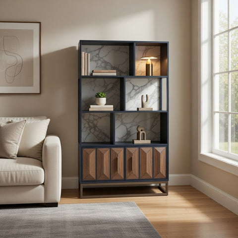 Bookshelf with storage | Mango Wood | 34" L x 16" W x 57.5" HT