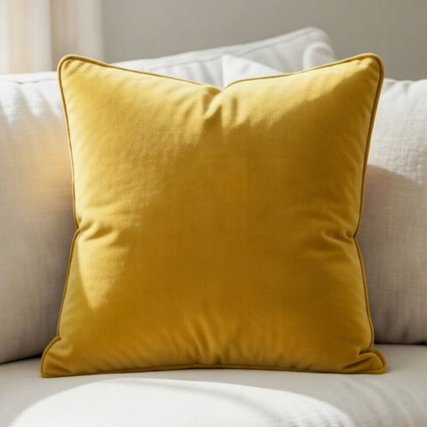Plain Cushion Cover With Cord Piping , Front  & Back Cotton Cotton Velvet, With Concealed Zip