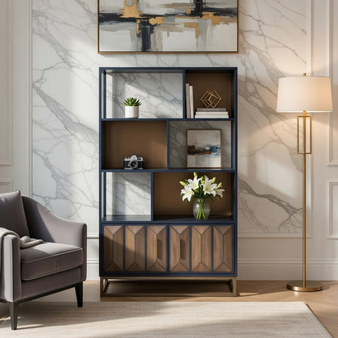 Bookshelf with storage | Mango Wood | 34" L x 16" W x 57.5" HT