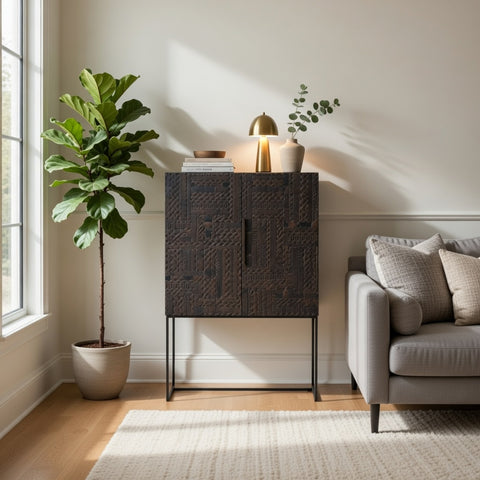 Bar Cabinet | Mango Wood | 39" L x 18" W x 63" HT