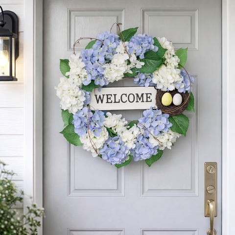 Couronne d'hortensias mixtes de 21 pouces avec enseigne