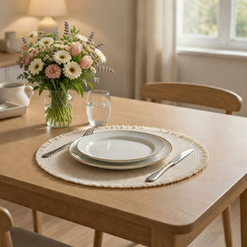 Fringed Sand Round Placemat 15in.