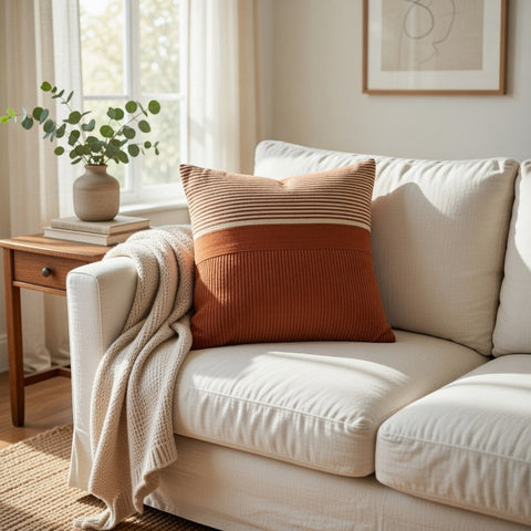 Aari Embroidery Cushion Cover, Front-Cotton Sheeting & Back -Cotton Chambray, With Concealed Zip