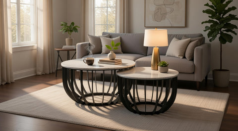 Nested Set of 2 Full Round Tables (2-Part Packing) - Ideal for Modern Living Spaces I595-NXAJ009