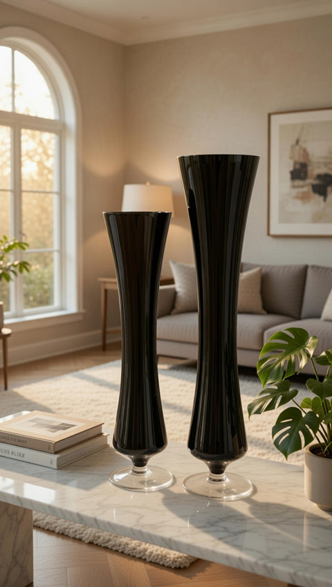 15*60Cm Black Glass Vase Decor