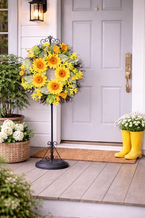 Faux Yellow Sunflower 22 x 5 Inch Wreath, Vibrant Home Decor