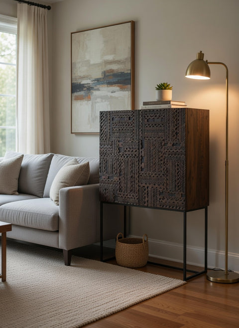 Bar Cabinet | Mango Wood | 39" L x 18" W x 63" HT