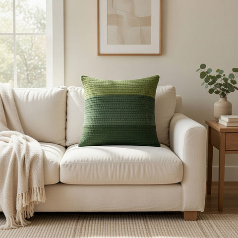 Aari Embroidery  And Pintuck Cushion Cover , Front -Cotton Sheeting & Back -Cotton Chambray, With Concealed Zip