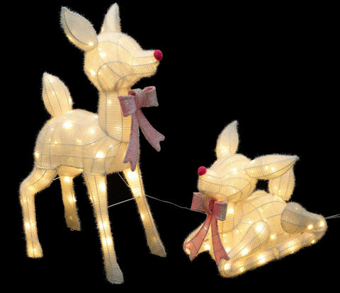 CHRISTMAS Set of 2 - 40in Pink Bow Deer w/Lite