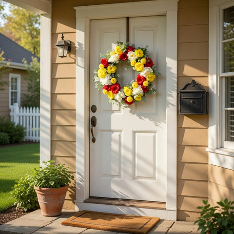 Faux Red, Yellow, and White Floral 20 Inch Wreath, Spring Collection
