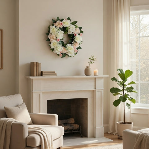 Faux White Peony Spring Wreath 20 Inch, Elegant Floral Home Decor