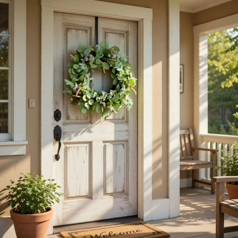 Faux Eucalyptus Wreath, 20 Inch All Season Front Door Home Decor