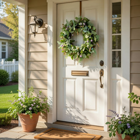 Faux Eucalyptus Wreath, 20 Inch All Season Front Door Home Decor