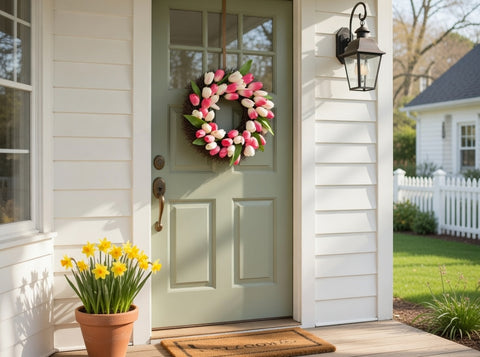 Faux Pink Tulip 20 Inch Wreath, Elegant Spring Home Decor