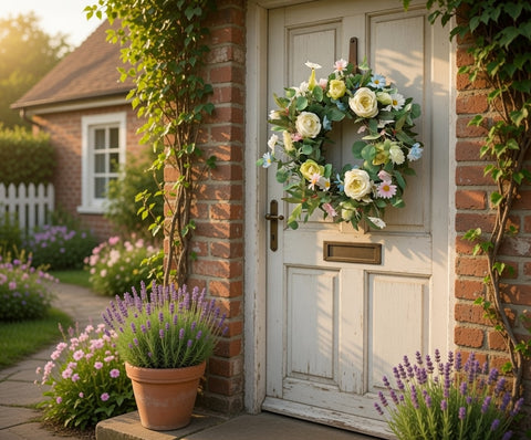 Faux Peony Wreath, 20 Inch White Flowers and Green Leaves for Spring