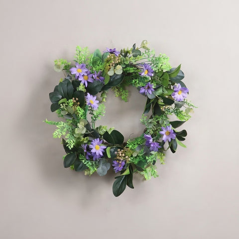 Faux Floral Wreath, Stunning Wreath with an Accent of Purple Flowers
