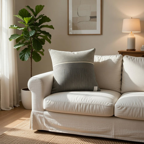 Aari Embroidery  Cushion Cover, Front Cotton Sheeting & Back Cotton Chambray, With Concealed Zip