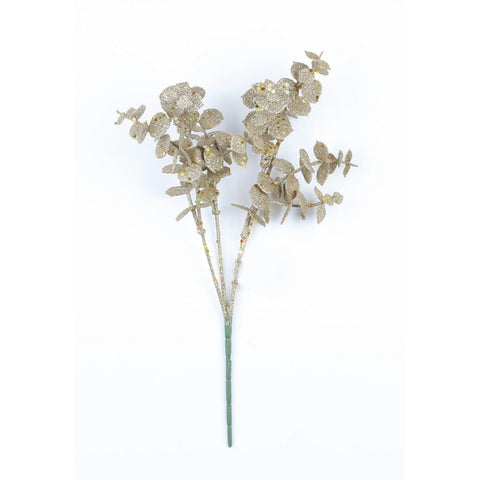 Glamorous 10"H Champagne Glitter Leaves Pick - Add Elegance to Your Decor - Model DV6-LXCM013B