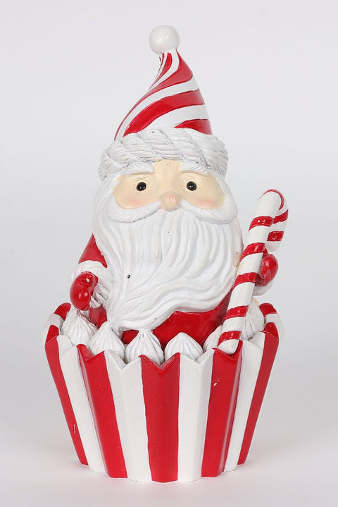 6"H Resin Santa W/ Candy Cane Cupcake